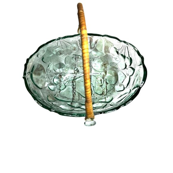 Vintage Libbey Orchard Fruit Green Tint Embossed Oval Bowl Basket - Picture 4 of 11